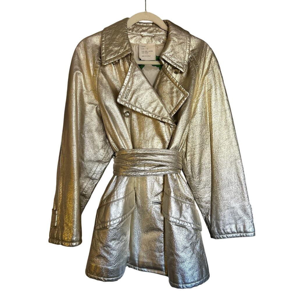 Rare Vintage Moschino Cheap & Chic AW88 Metallic Gold Leather Trench Coat Italy - Picture 5 of 11